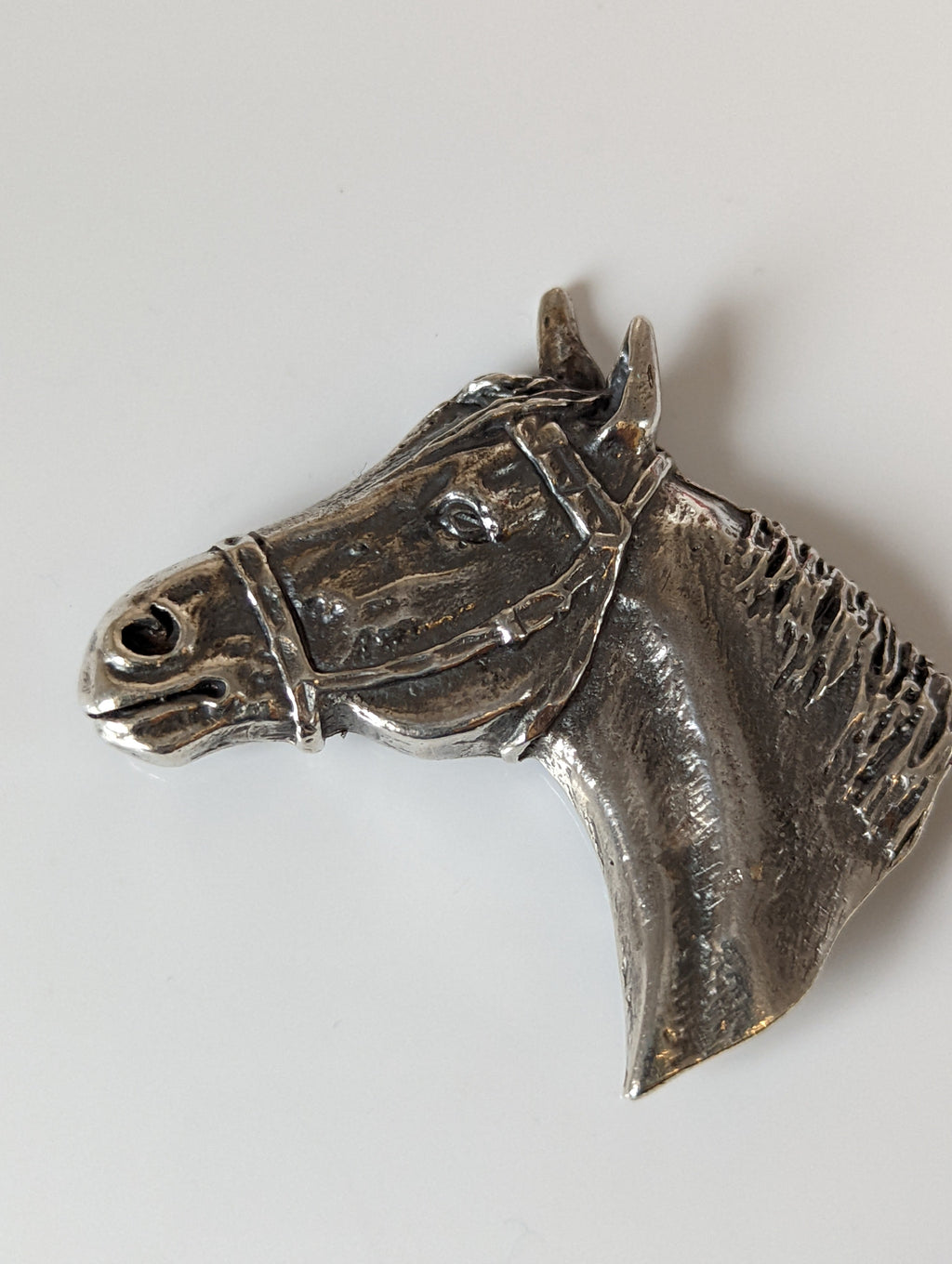 Silver Steed Big Horse Head Brooch / Stock Tie Pin