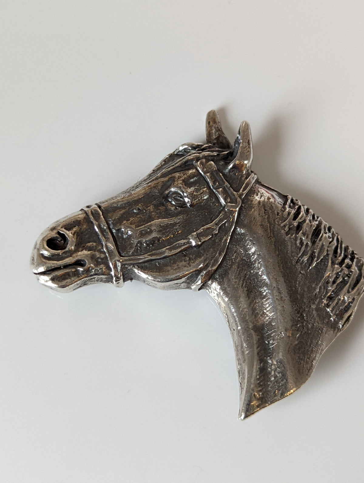 Silver Steed Big Horse Head Brooch / Stock Tie Pin