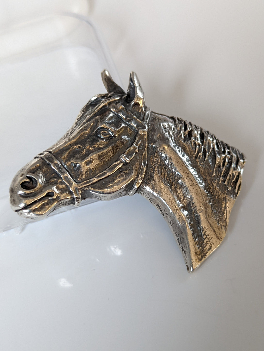 Silver Steed Big Horse Head Brooch / Stock Tie Pin