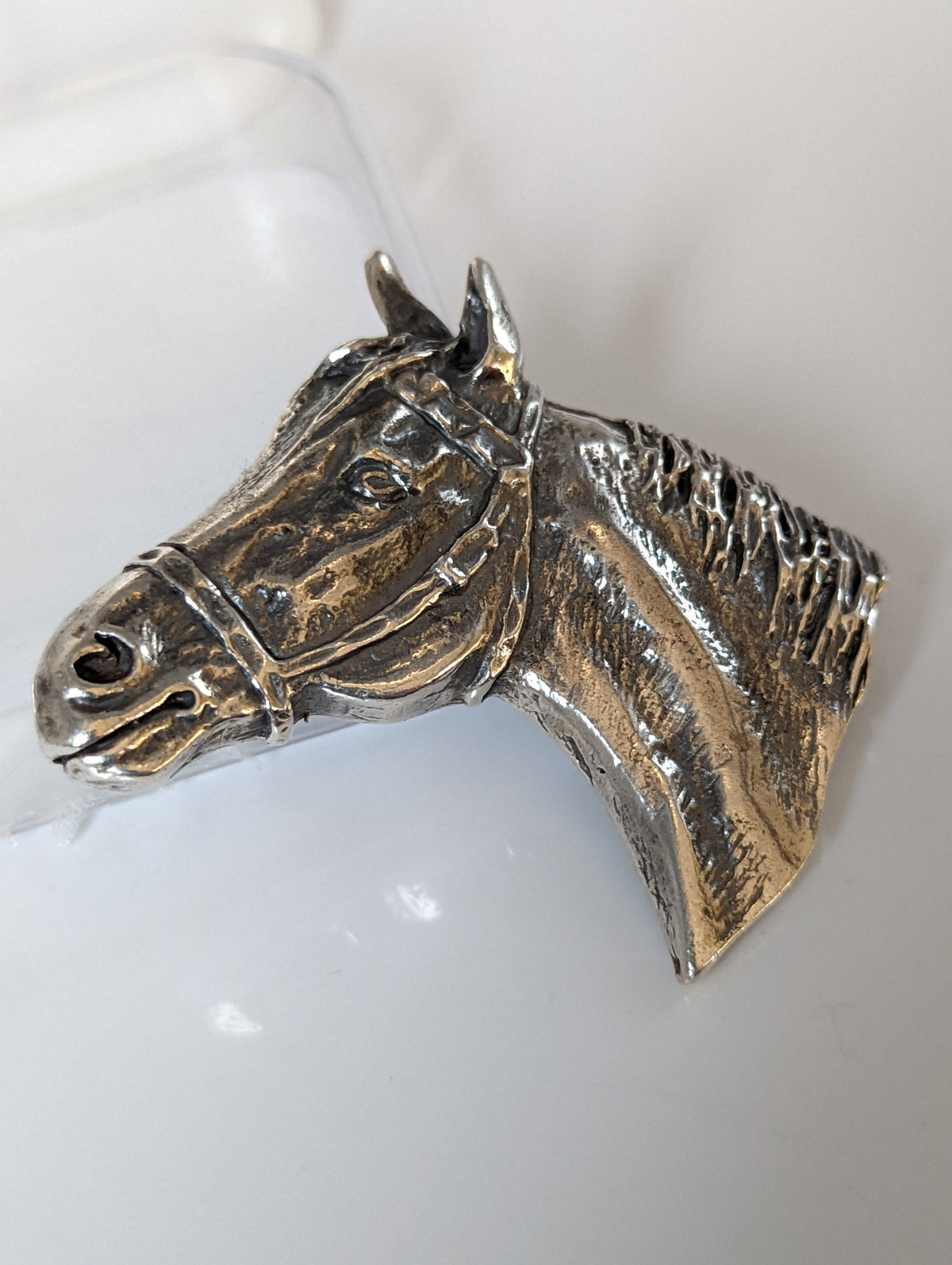Silver Steed Big Horse Head Brooch / Stock Tie Pin