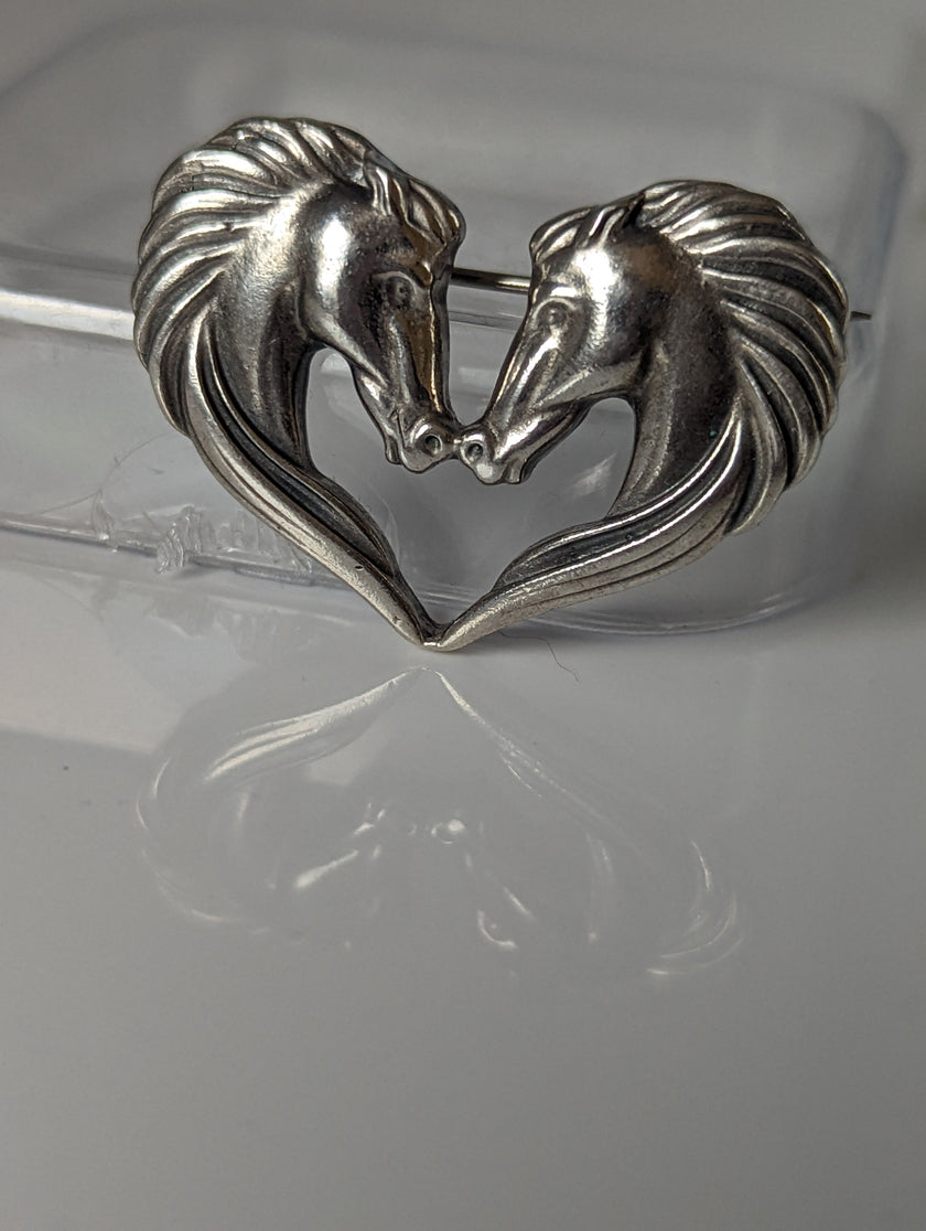 Silver Steed Horse Heart Brooch / Stock Tie Pin