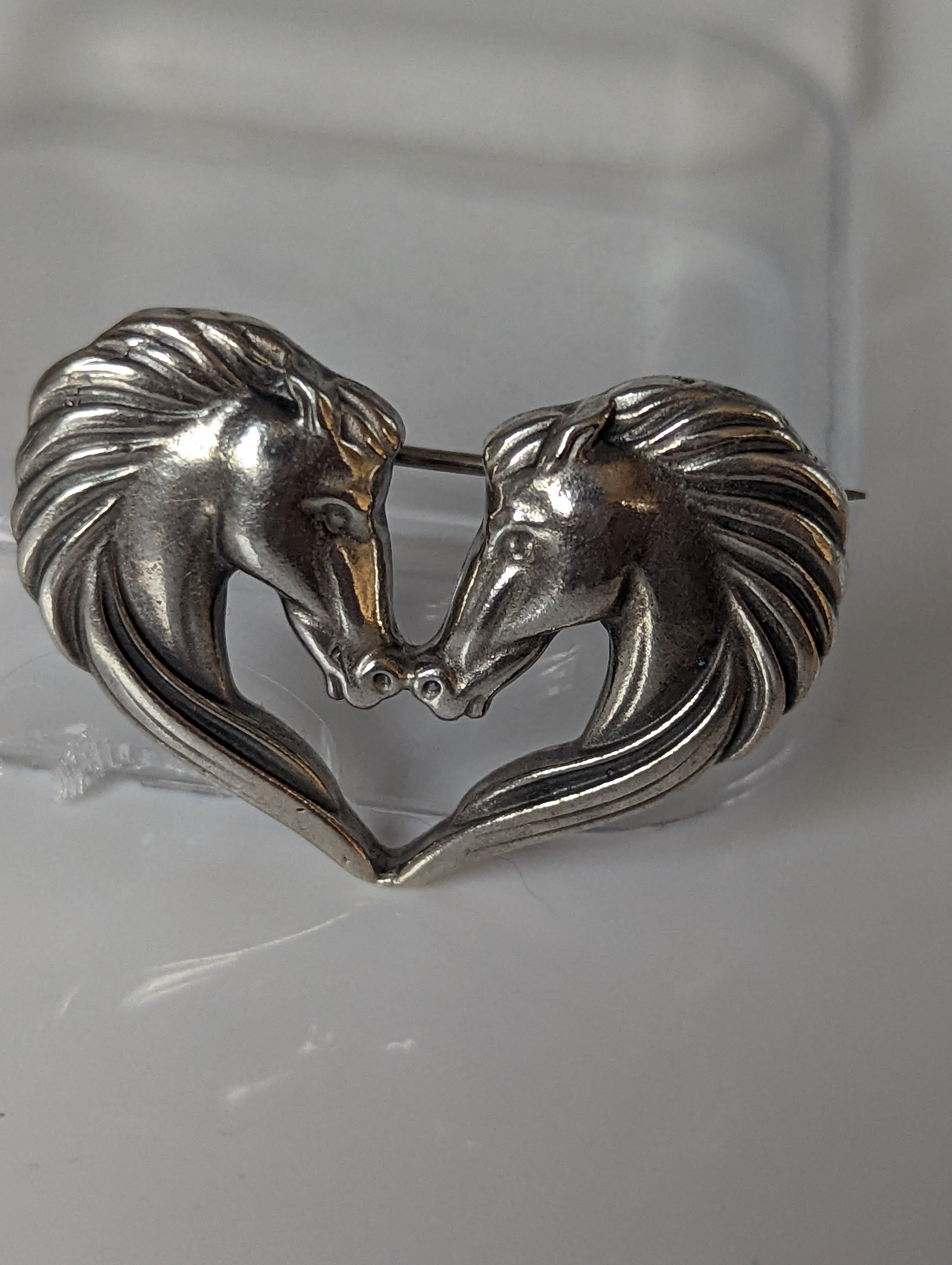 Silver Steed Horse Heart Brooch / Stock Tie Pin