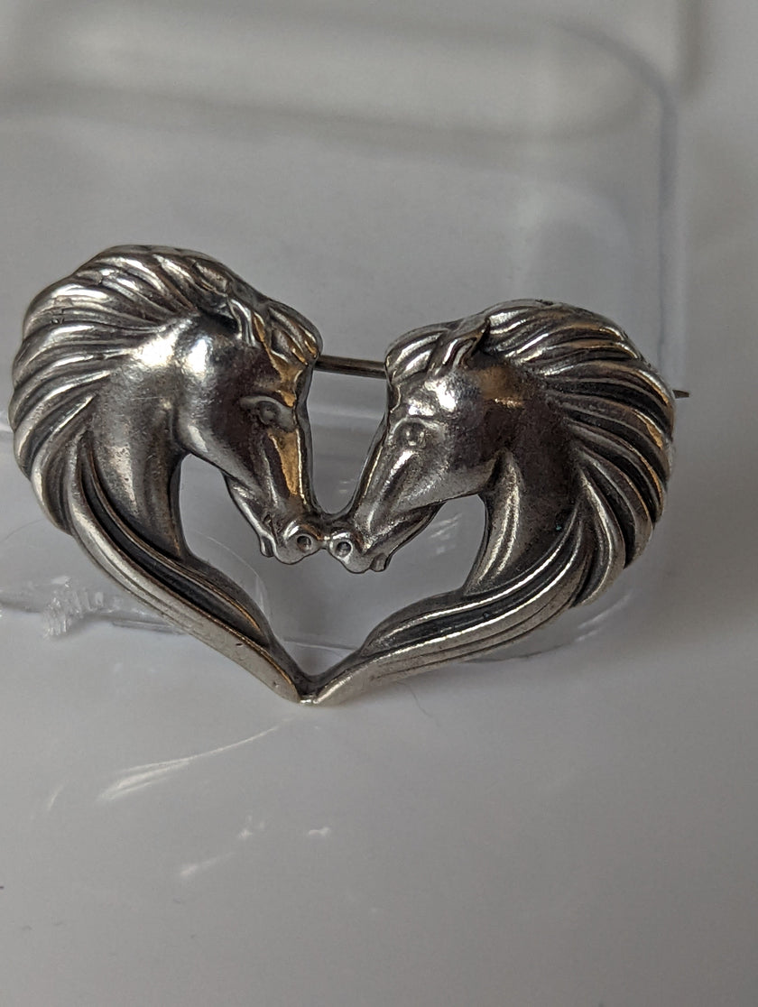 Silver Steed Horse Heart Brooch / Stock Tie Pin