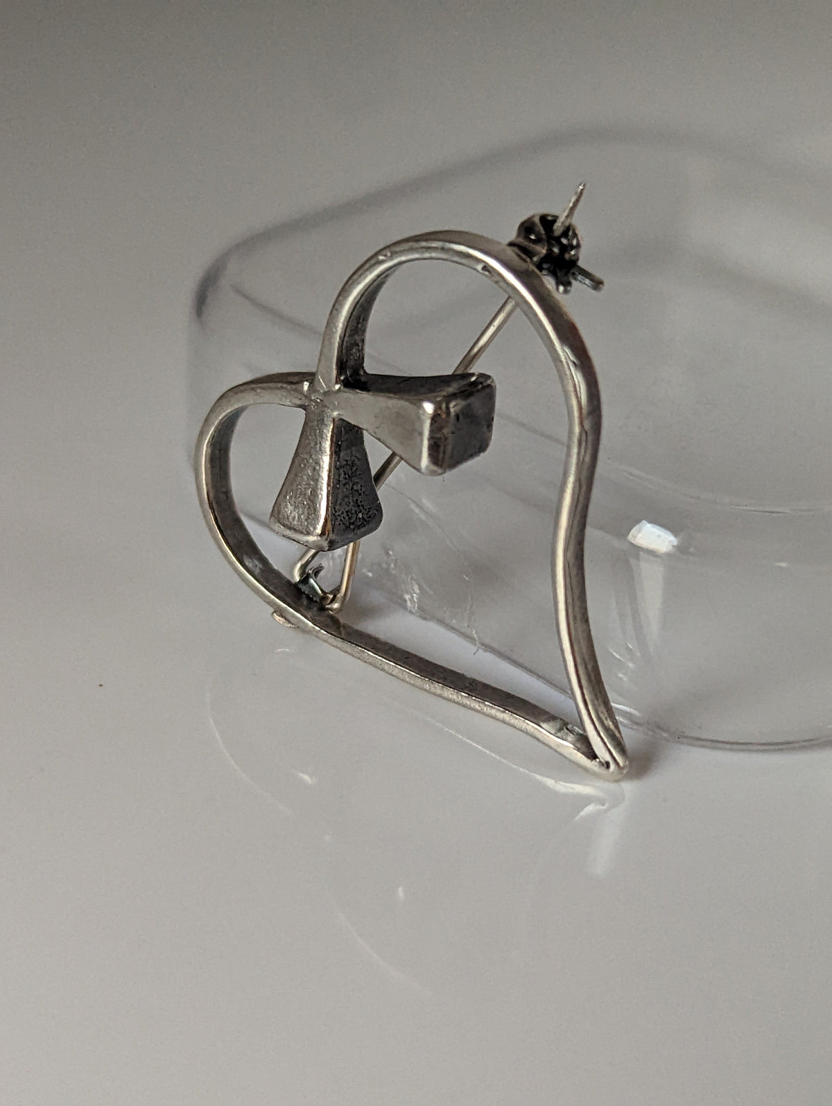 Silver Steed Horse Shoe Nail Heart Brooch / Stock Tie Pin
