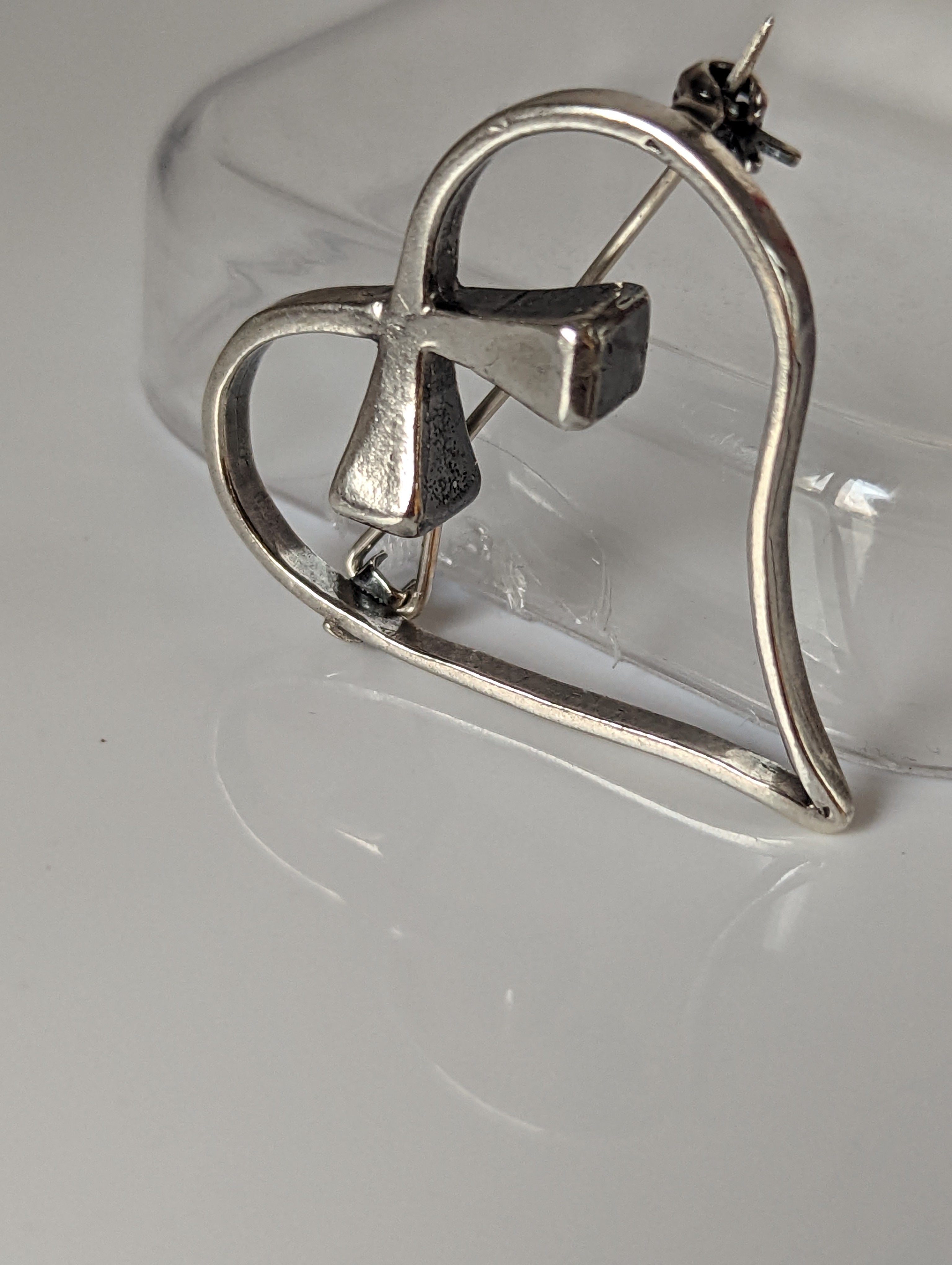 Silver Steed Horse Shoe Nail Heart Brooch / Stock Tie Pin