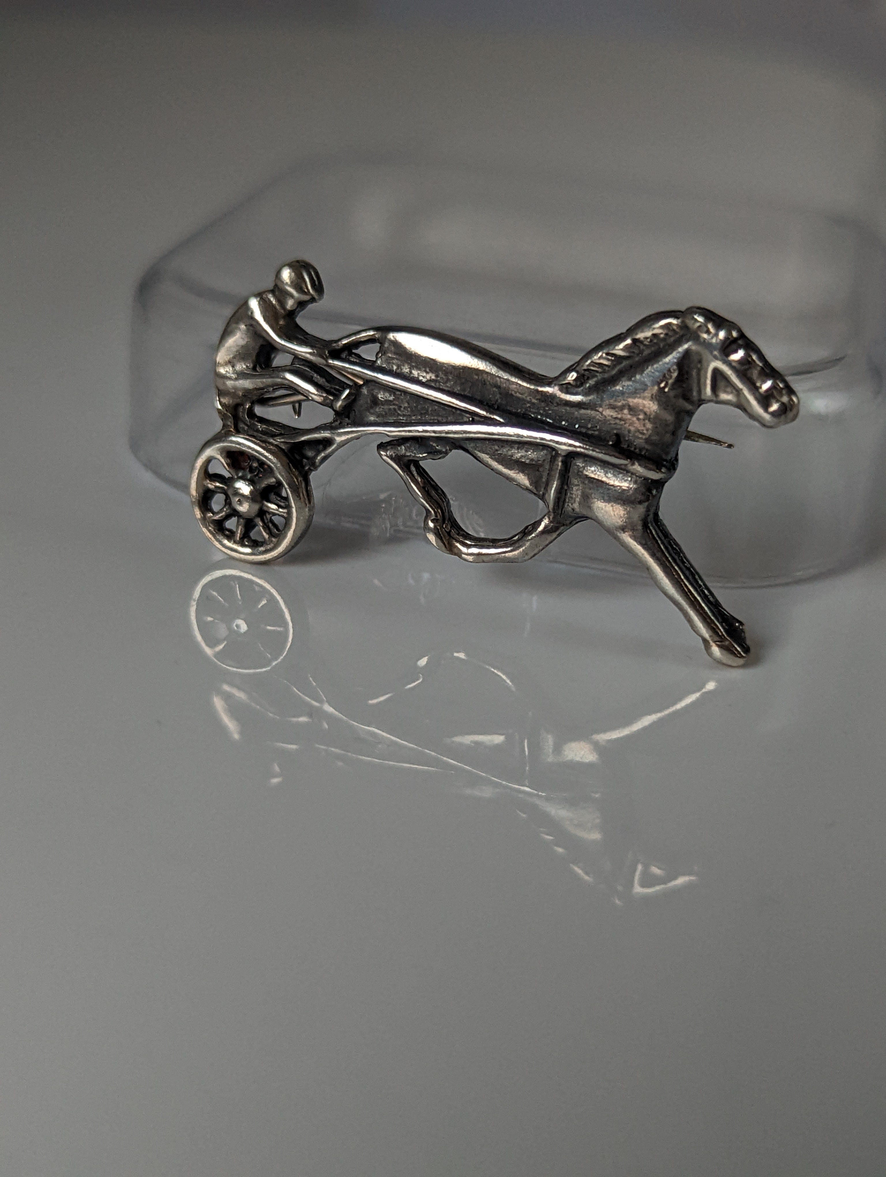 Silver Steed Harness Racing Trotter Horse Brooch / Stock Tie Pin