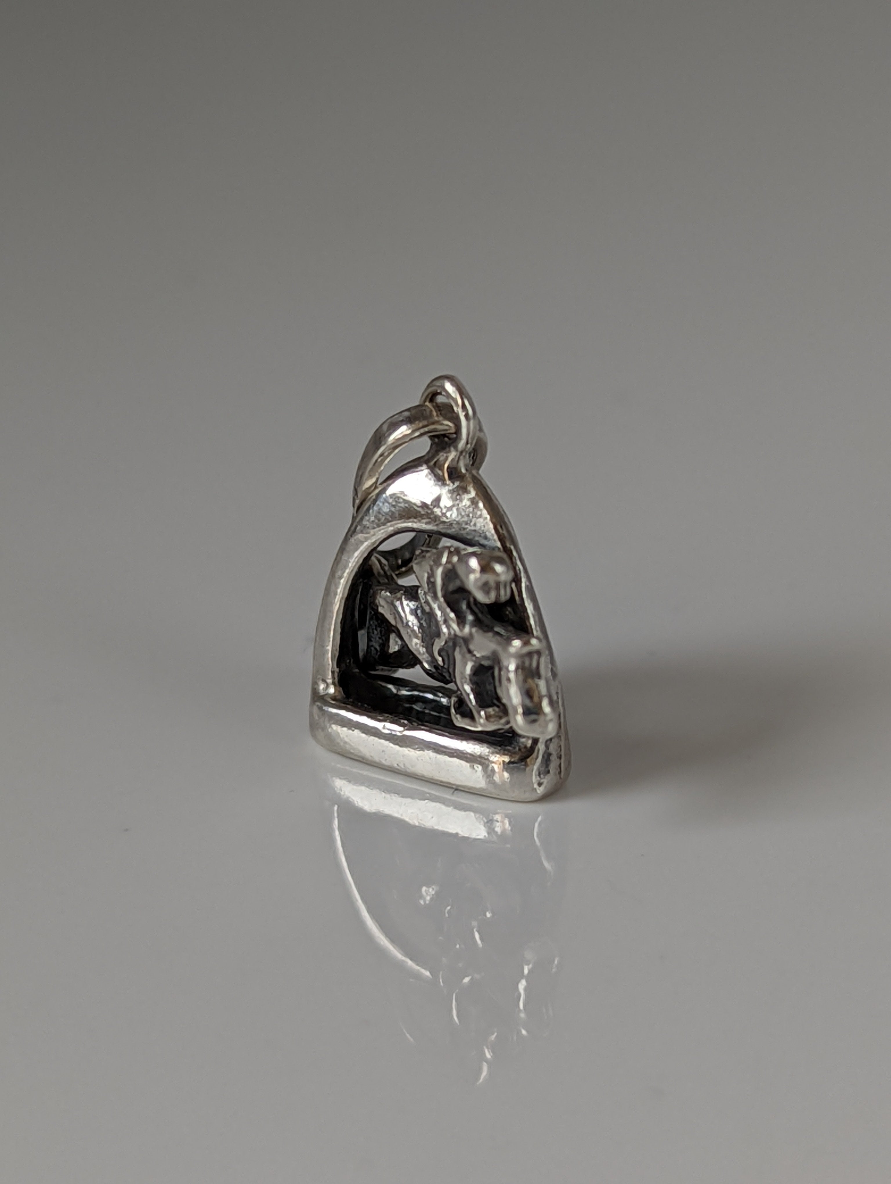 Silver Steed Jump Over a Stirrup, Stirrup & Jockey Silver Pendant