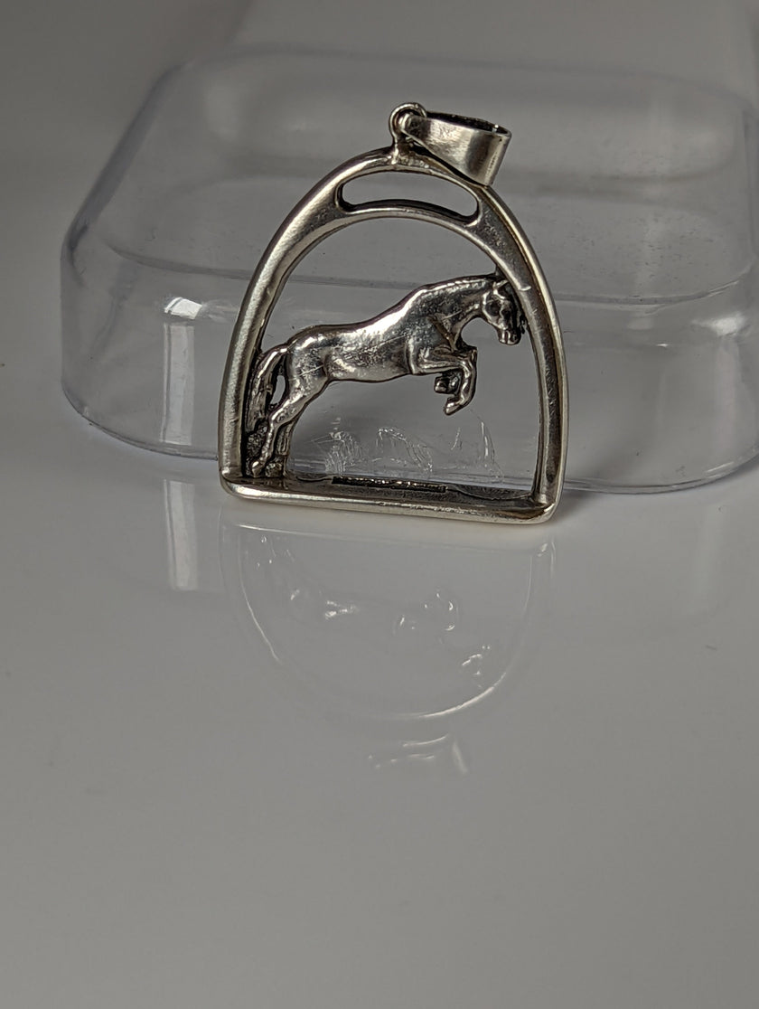 Silver Steed Horse with a Stirrup Silver Pendant