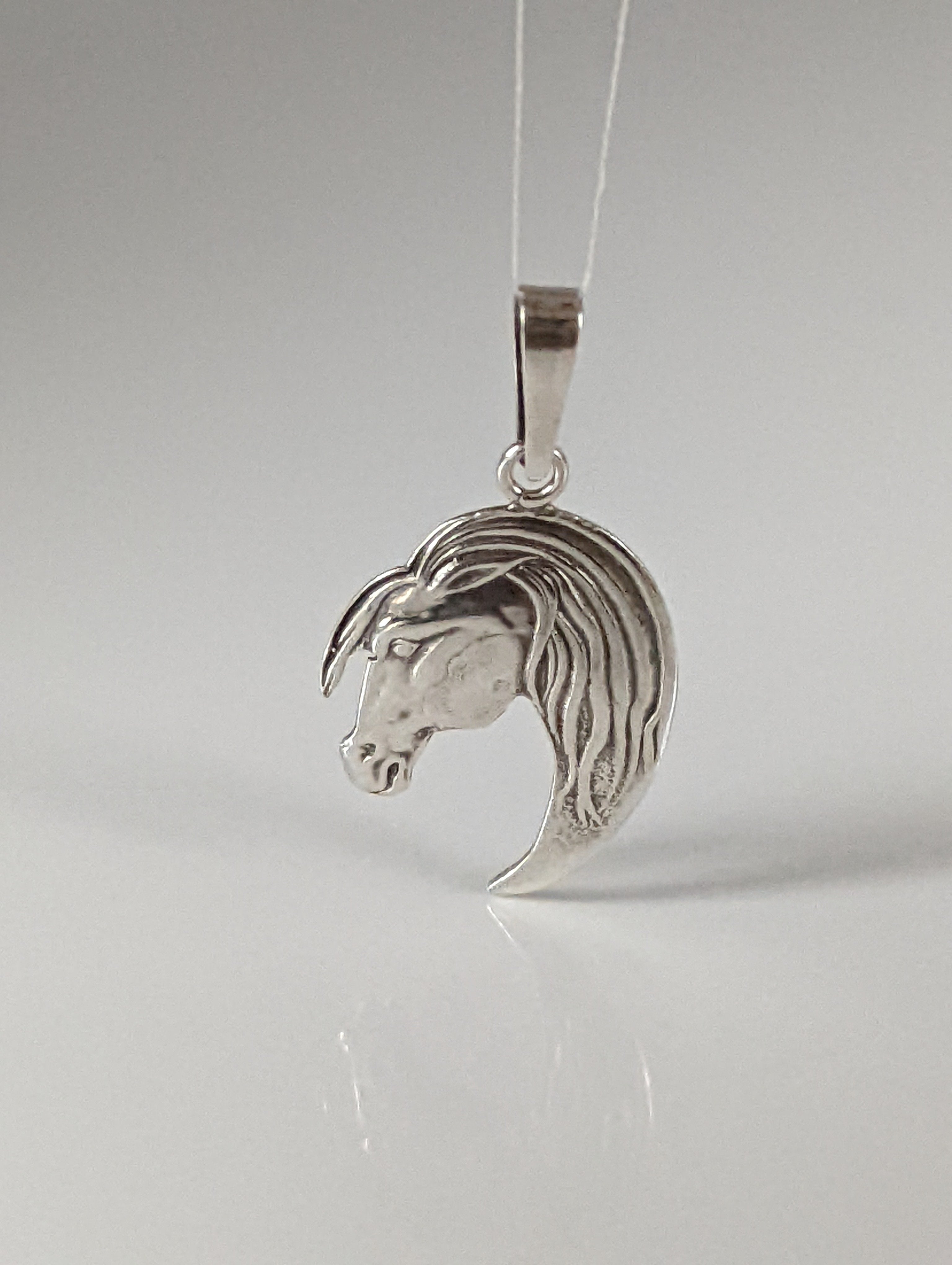Silver Steed Long Mane Horse Head Silver Pendant