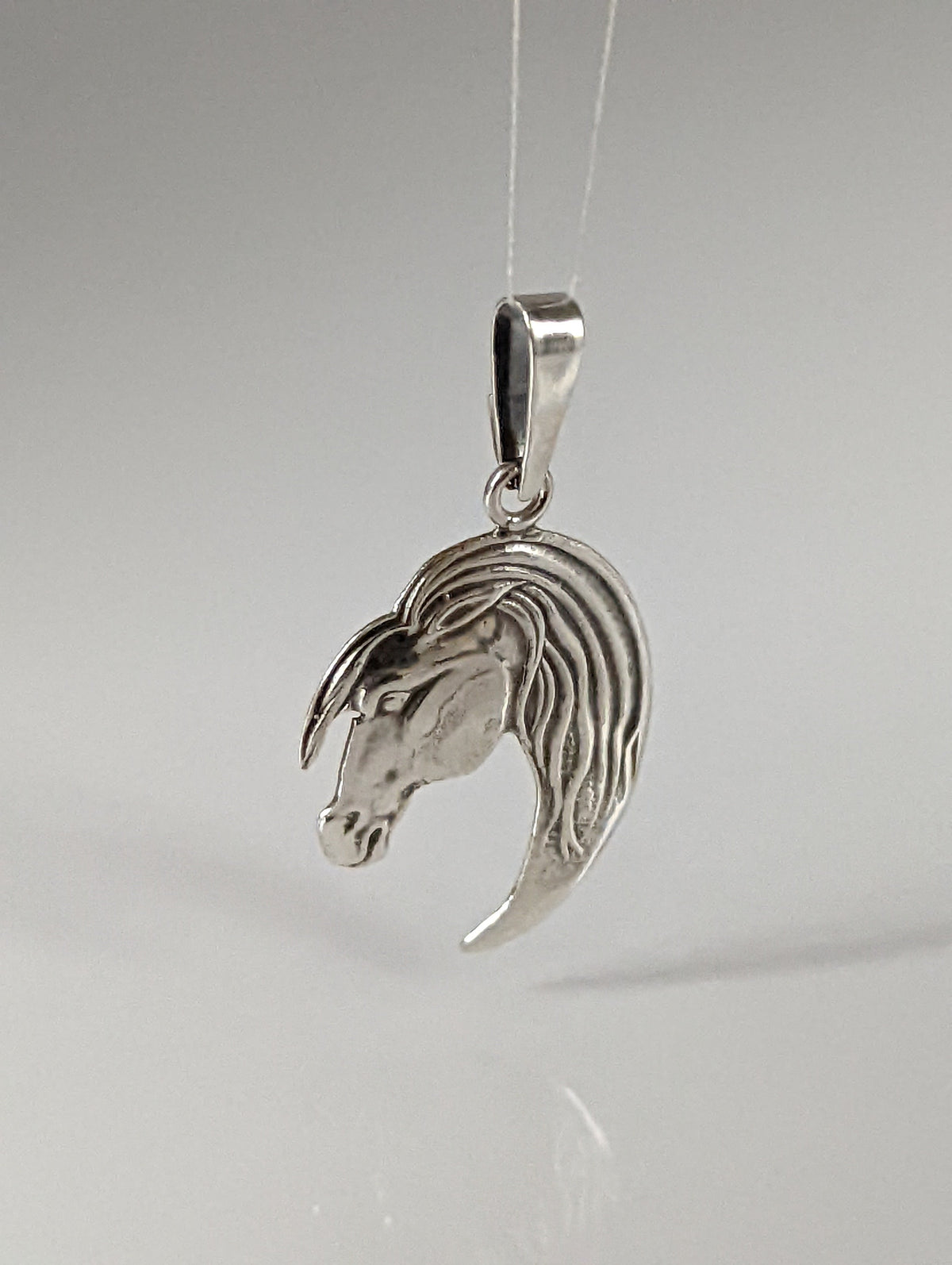 Silver Steed Long Mane Horse Head Silver Pendant