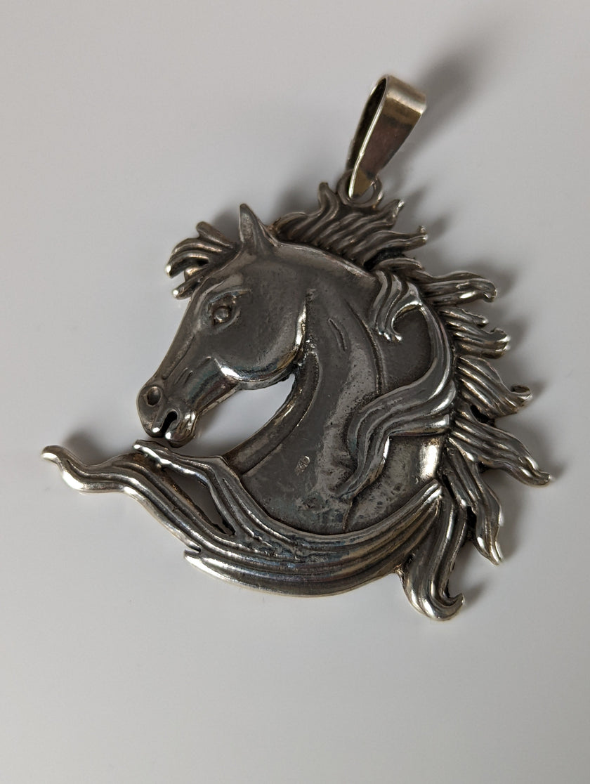 Silver Steed Mustang Horse Head Silver Pendant