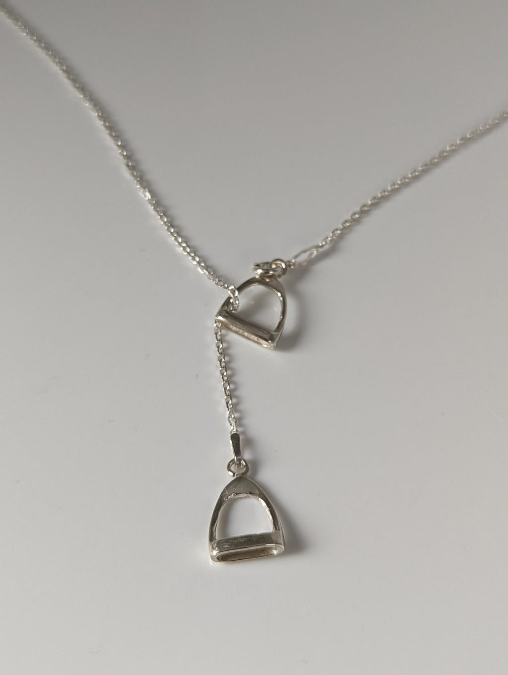 Silver Steed Thread Through Double Stirrup Silver Necklace