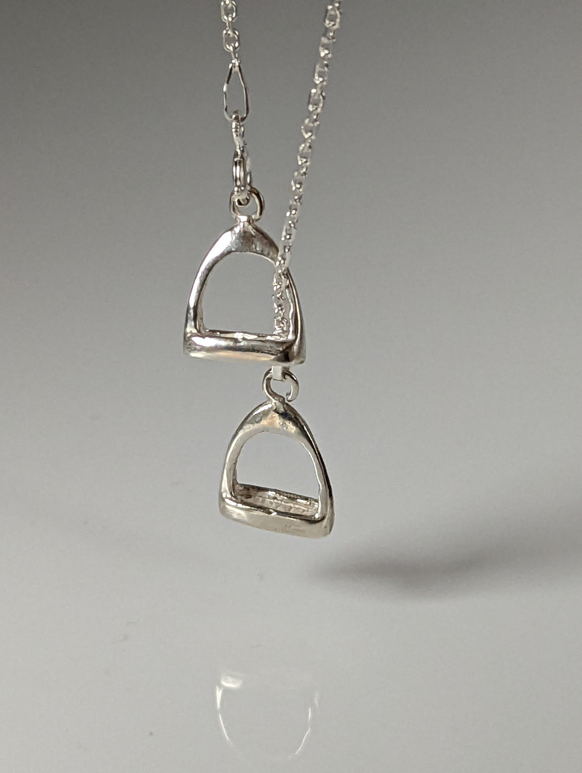 Silver Steed Thread Through Double Stirrup Silver Necklace