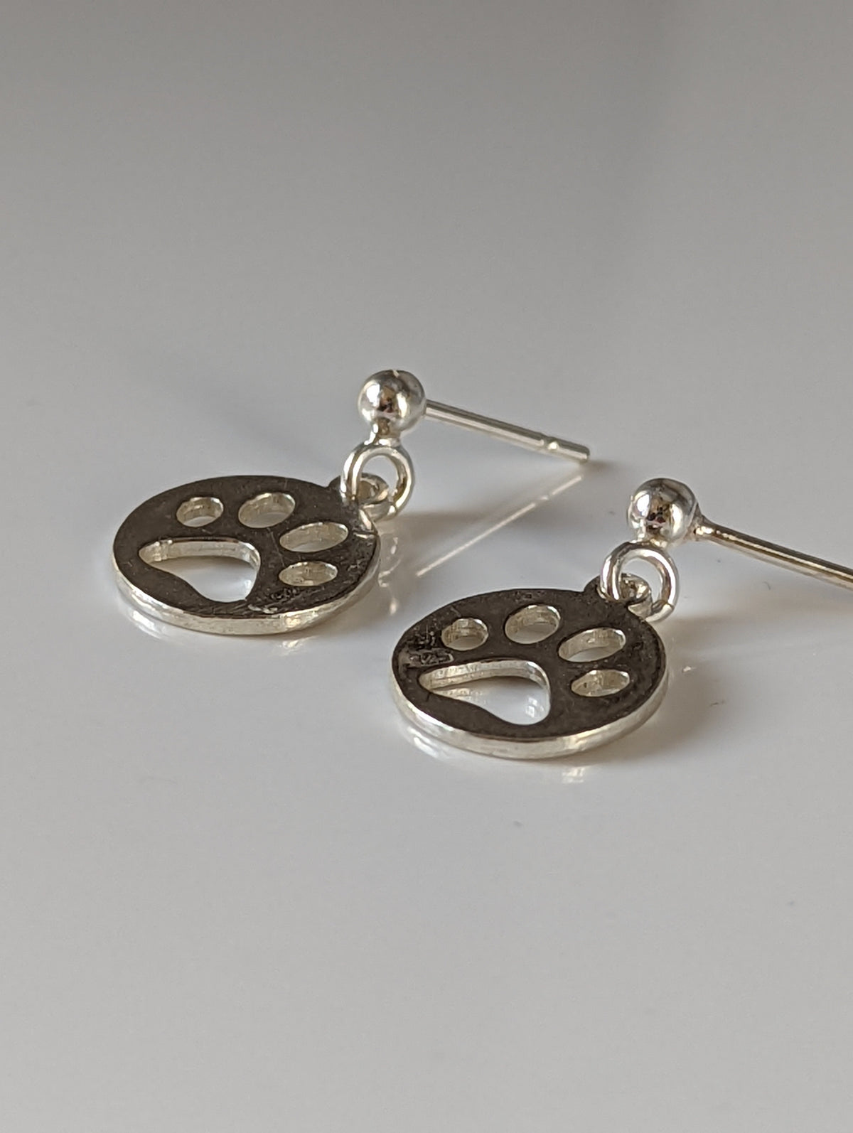 Silver Steed Round Paw Print Tag Silver Stud Earrings