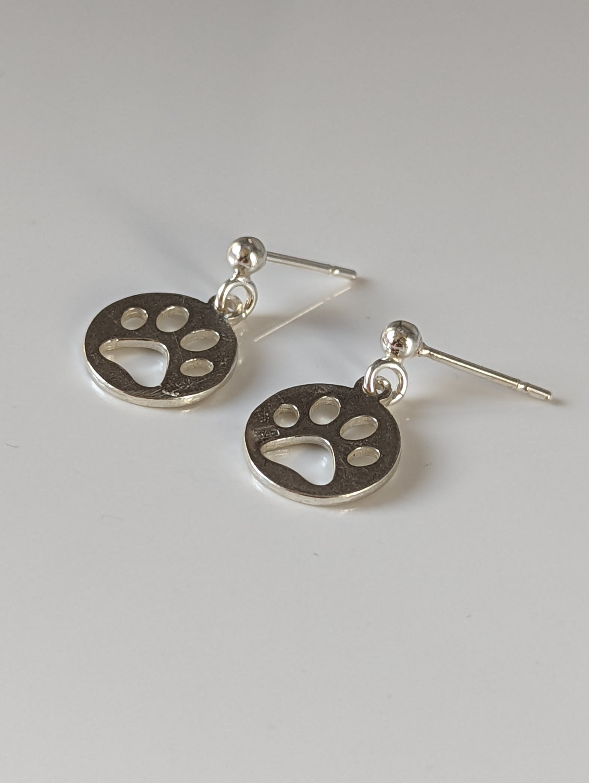 Silver Steed Round Paw Print Tag Silver Stud Earrings