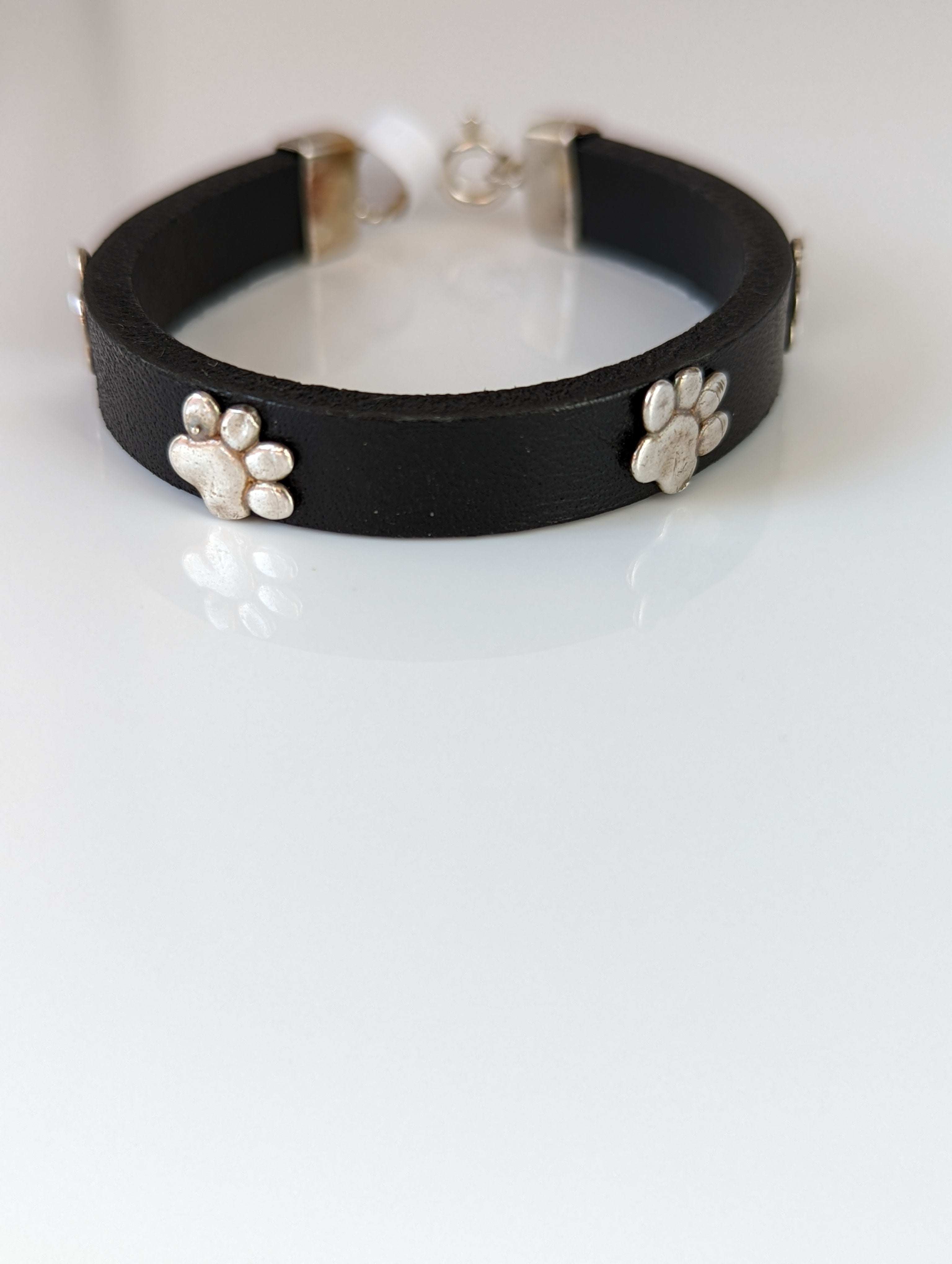 Silver Steed Paw Print Leather Bracelet