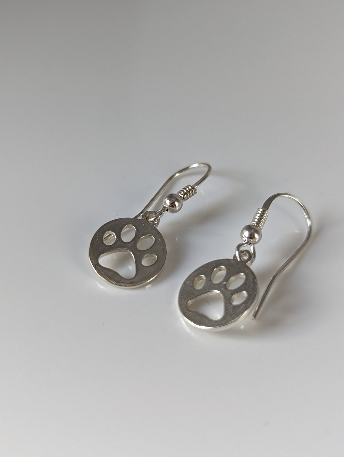 Silver Steed Round Paw Print Tag Silver Dropped Earrings