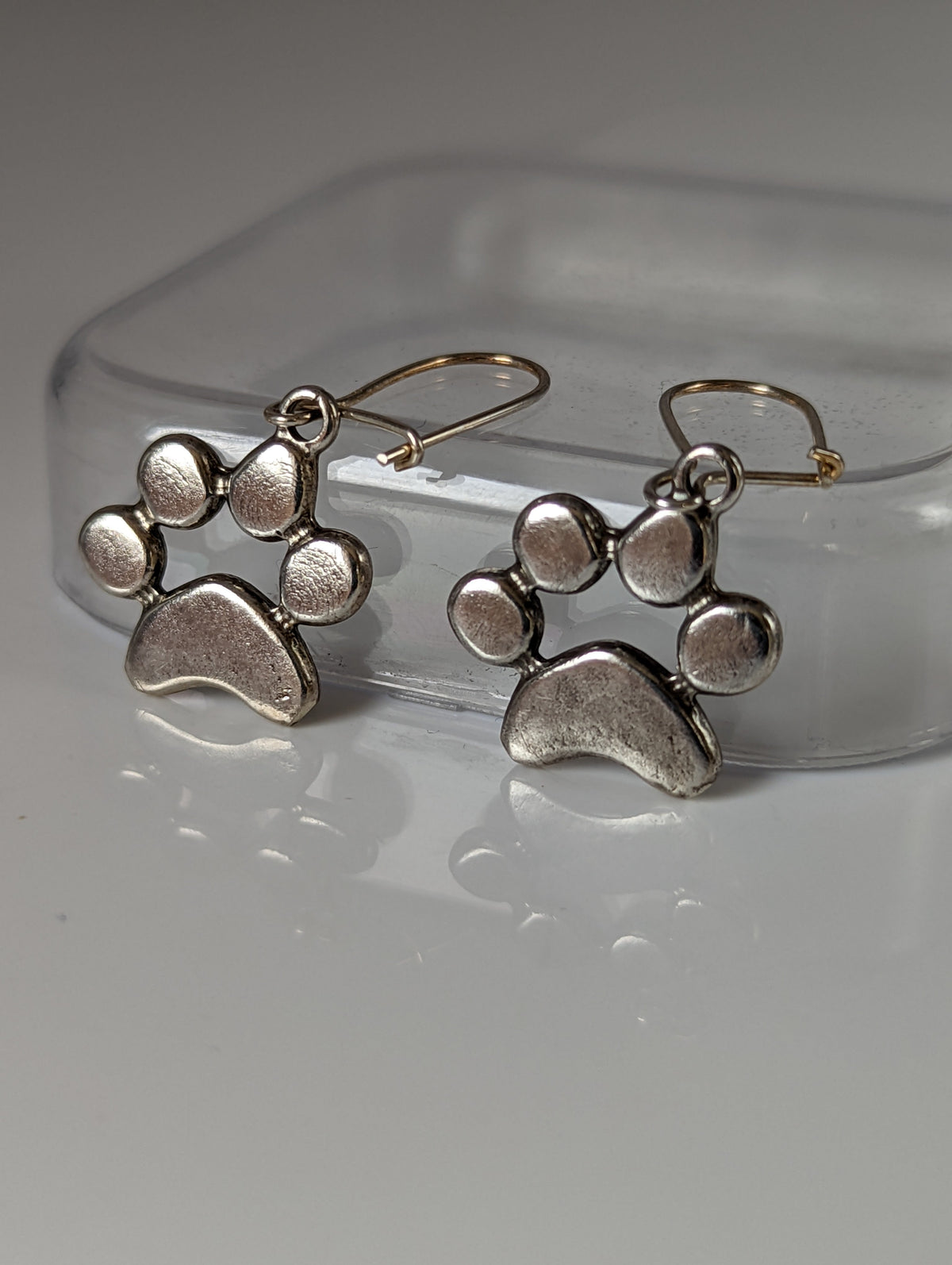 Silver Steed Paw Print Silver Dropped Earrings