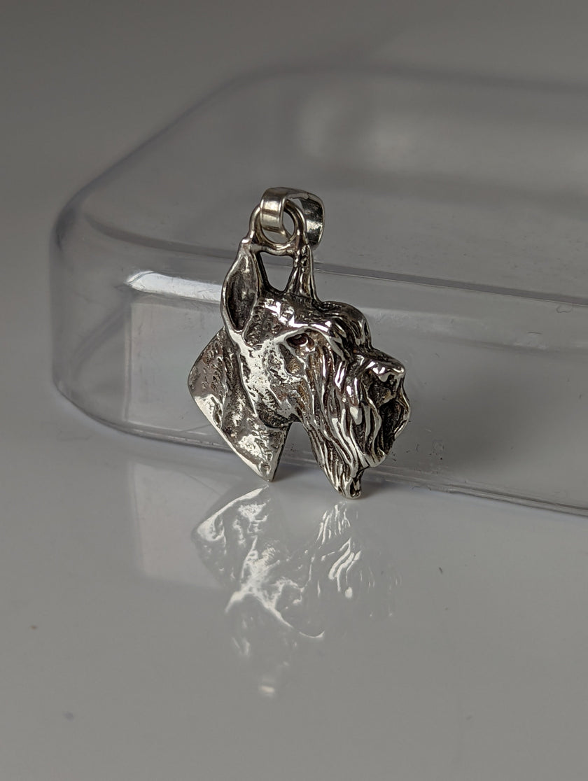 Silver Steed Schnauzer Head Silver Pendant