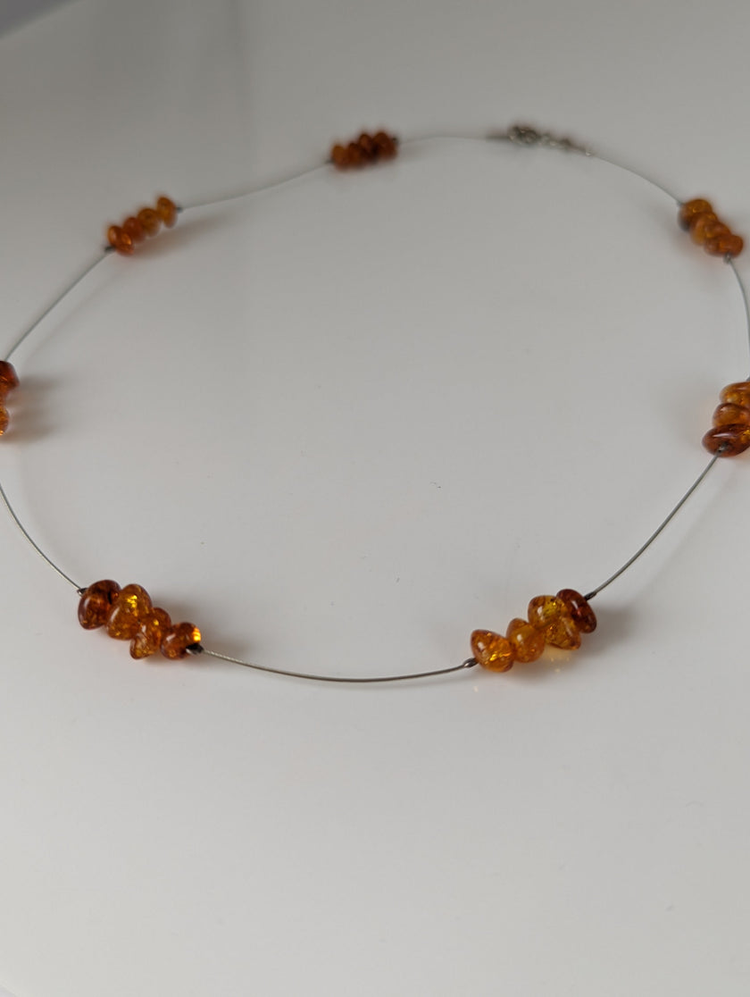 Silver Steed Real Amber Bead Necklace