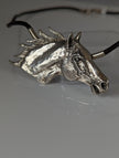 Silver Steed Large Horse Head on Leather Cord Necklace
