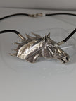 Silver Steed Large Horse Head on Leather Cord Necklace