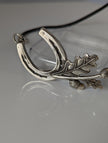 Silver Steed Big Horseshoe With Oak Leaves and Acorns On Cord Necklace
