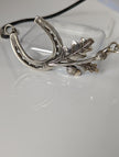 Silver Steed Big Horseshoe With Oak Leaves and Acorns On Cord Necklace