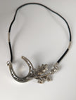 Silver Steed Big Horseshoe With Oak Leaves and Acorns On Cord Necklace
