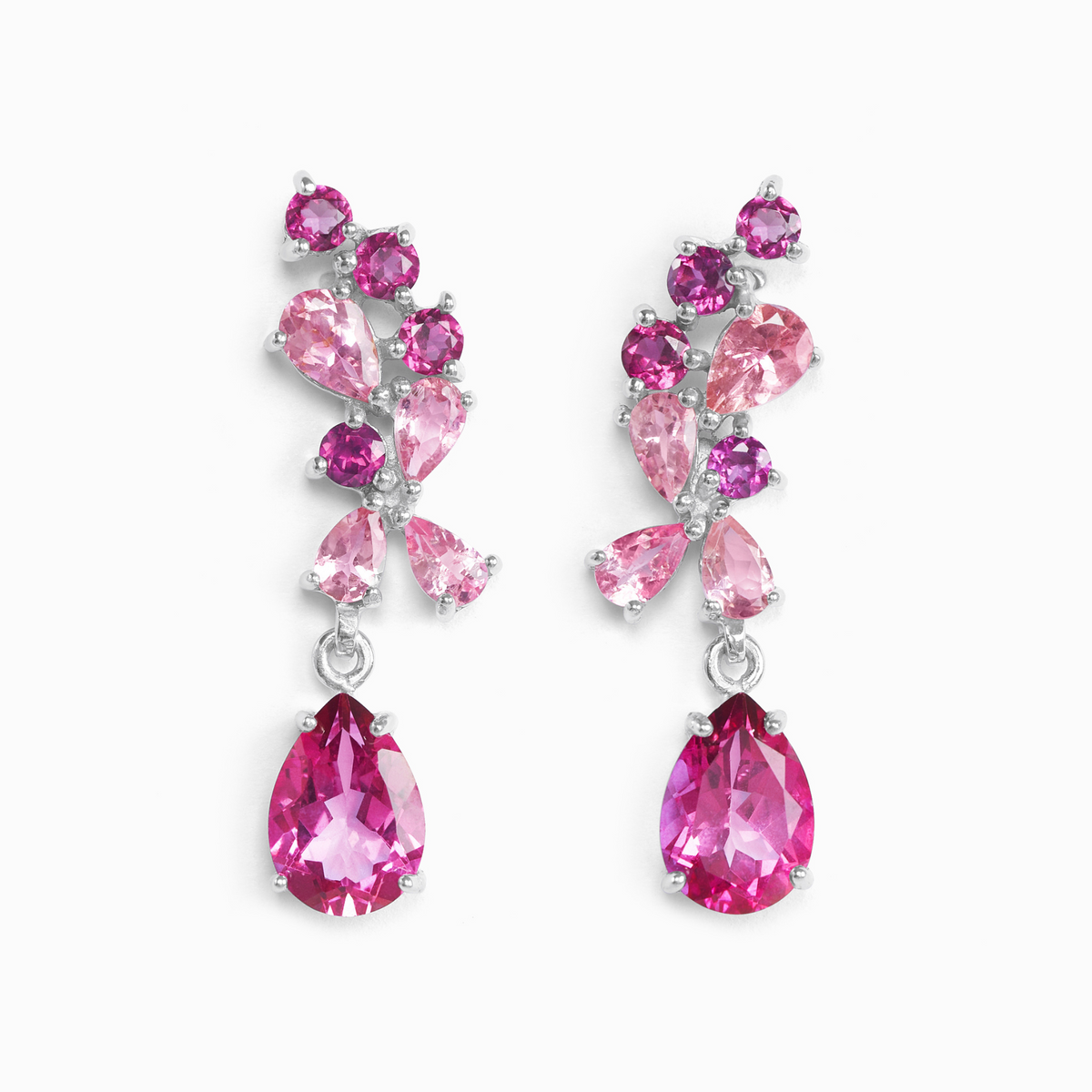 Pink Gemstone Drop Earrings in Sterling Silver