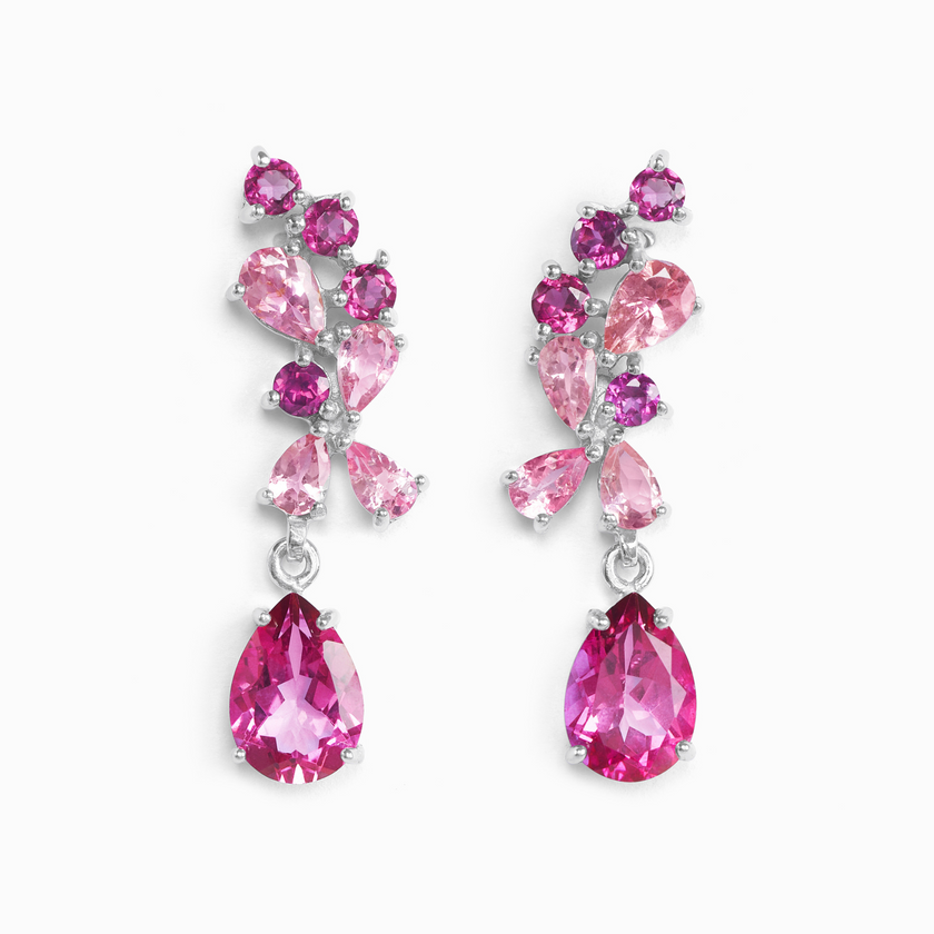 Pink Gemstone Drop Earrings in Sterling Silver