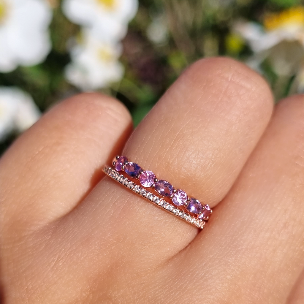 Roze Saffier & Roze Amethist Half-Eeuwigheidsring in 18K Roségoud Vermeil