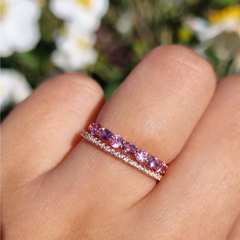 Pink Sapphire & Pink Amethyst Half Eternity Band in 18K Rose Gold Vermeil
