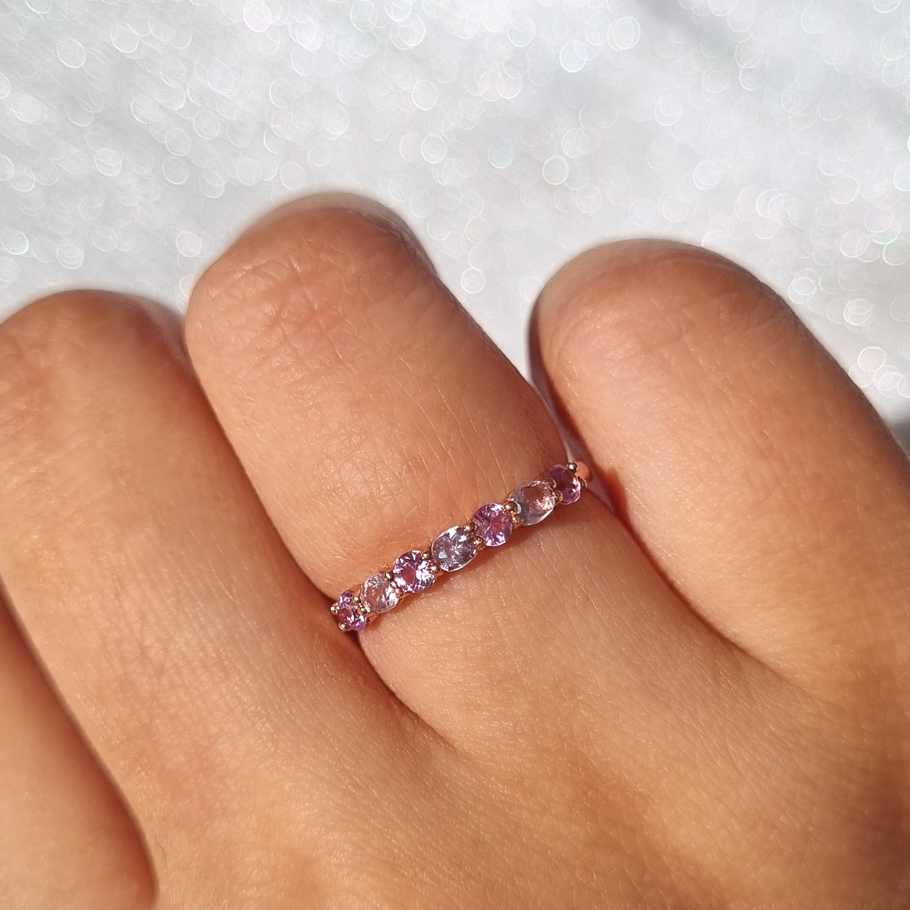 Roze Saffier & Roze Amethist Half-Eeuwigheidsring in 18K Roségoud Vermeil