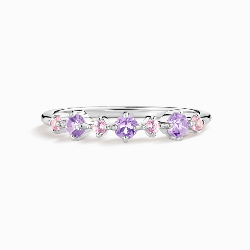 Bague demi-éternité empilable saphir rose et améthyste en argent sterling
