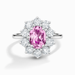 Förlovningsring med rosa safir och halo i sterlingsilver