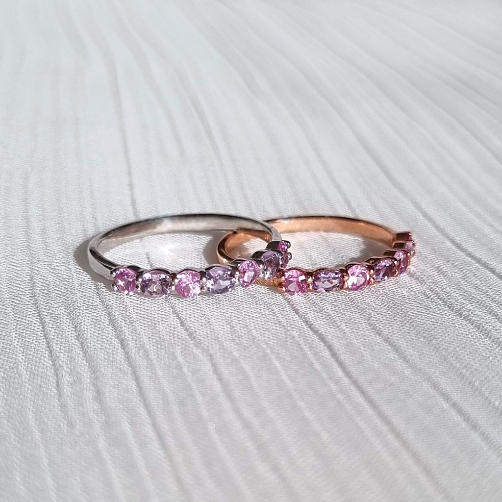 Roze Saffier & Roze Amethist Half-Eeuwigheidsring in 18K Roségoud Vermeil