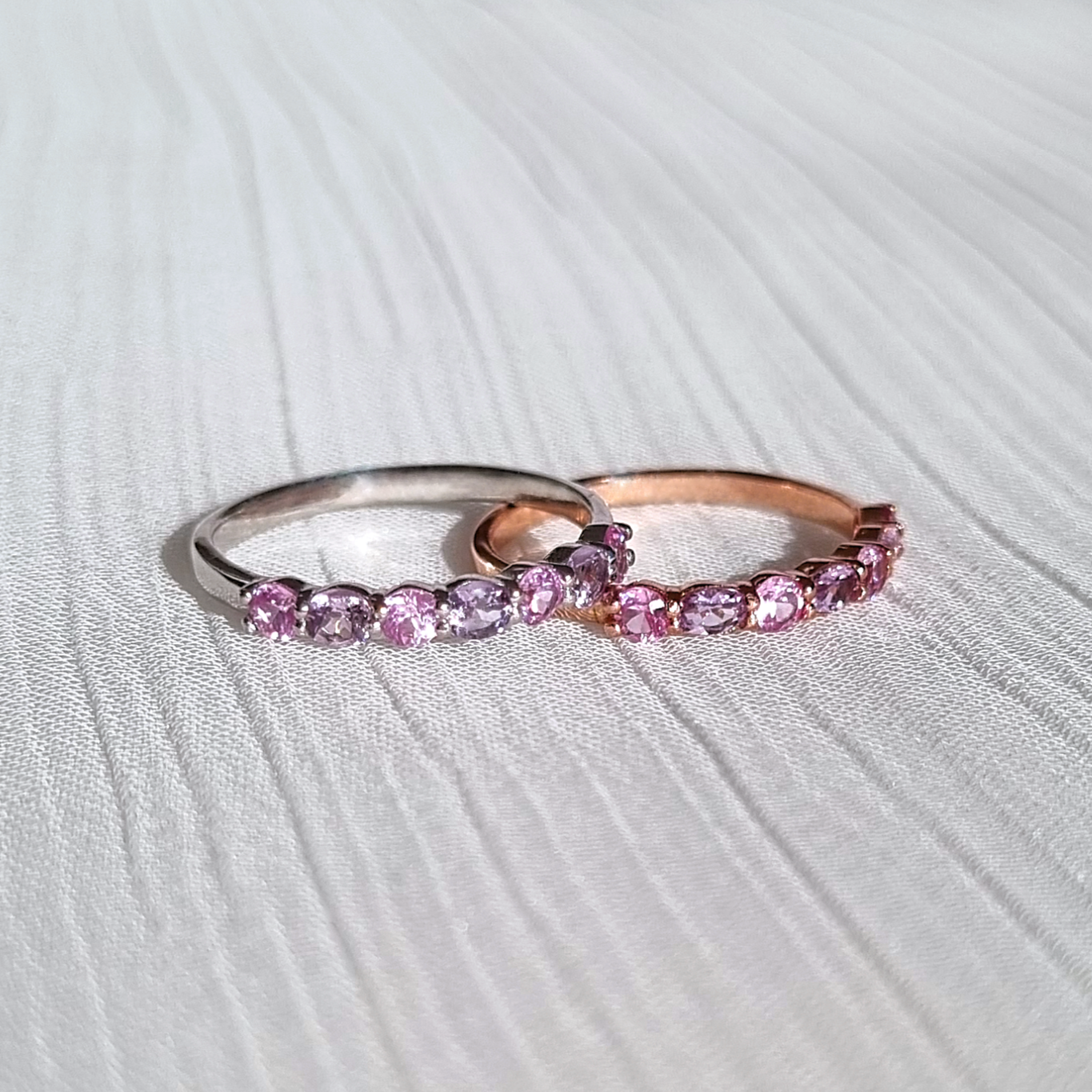 Roze Saffier & Roze Amethist Half-Eeuwigheidsring in 18K Roségoud Vermeil