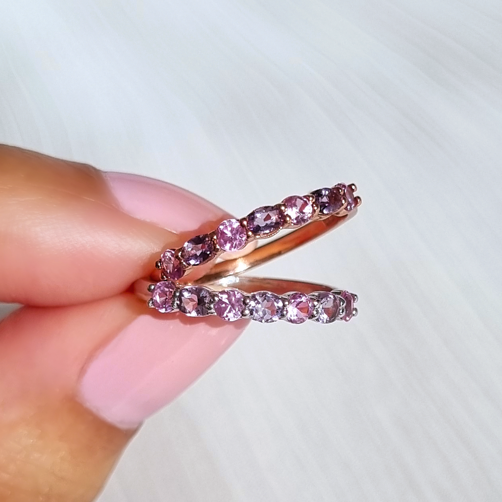 Roze Saffier & Roze Amethist Half-Eeuwigheidsring in 18K Roségoud Vermeil
