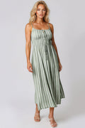 Khaki Pinstripe Tie Front Dress