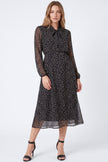 Vestido midi negro de lunares