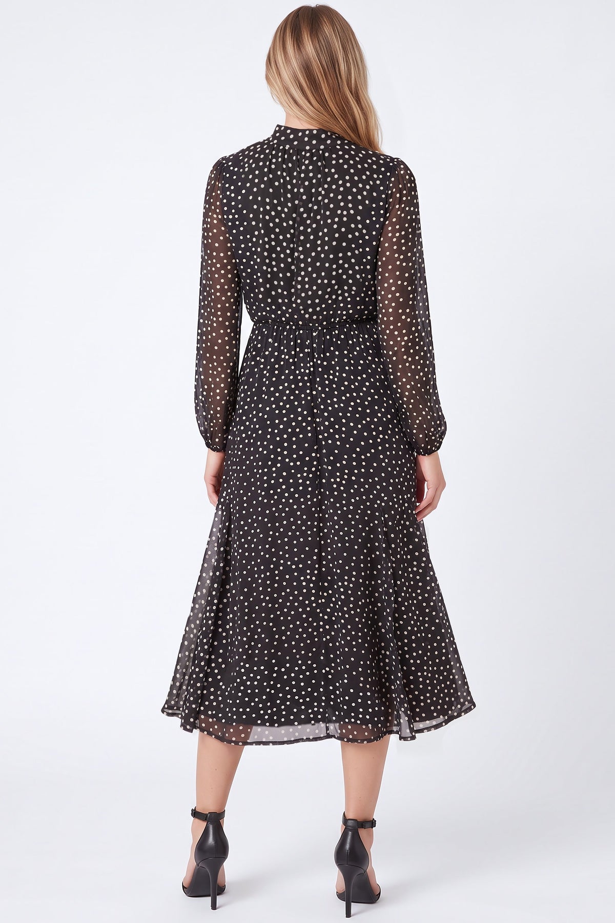 Vestido midi negro de lunares