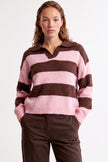 Pink Brown Stripe Collared Knit Jumper