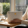 Logo Medusa Quilted Pouch White Gold Tone