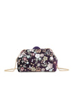 Purple Floral Embellished Velvet Clutch Bag