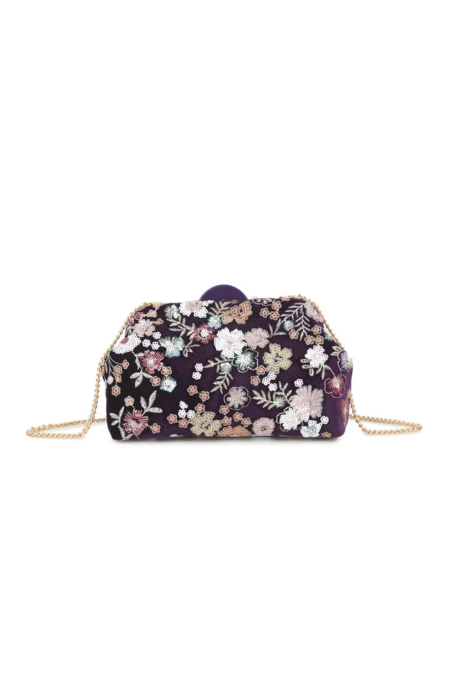 Pochette en velours violet à ornements floraux
