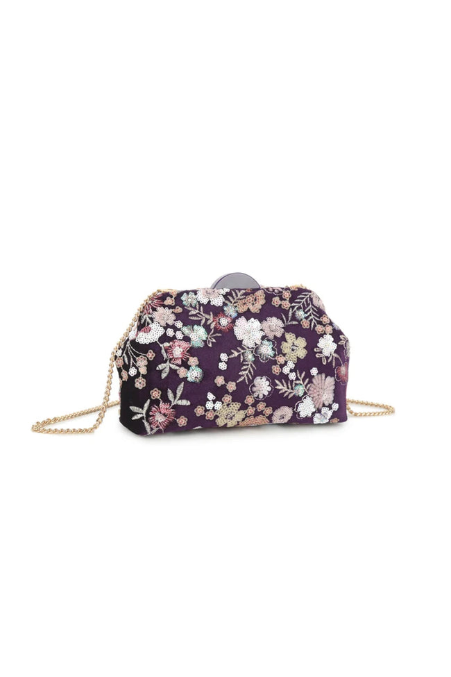 Pochette en velours violet à ornements floraux