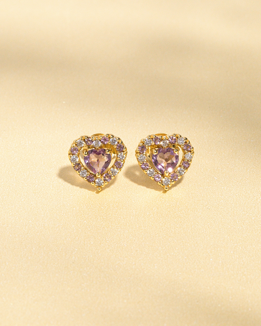 Purple Heart Lavendel Amethist Oorknopjes in 18k Goud Vermeil