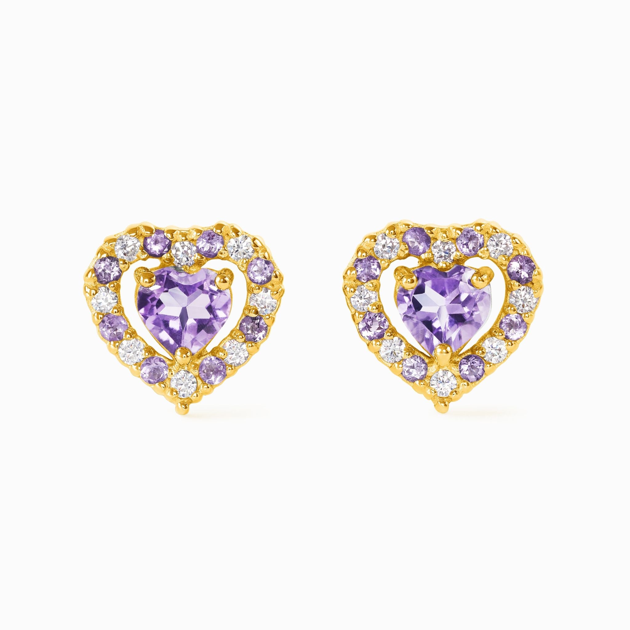 Purple Heart Lavendel Amethist Oorknopjes in 18k Goud Vermeil