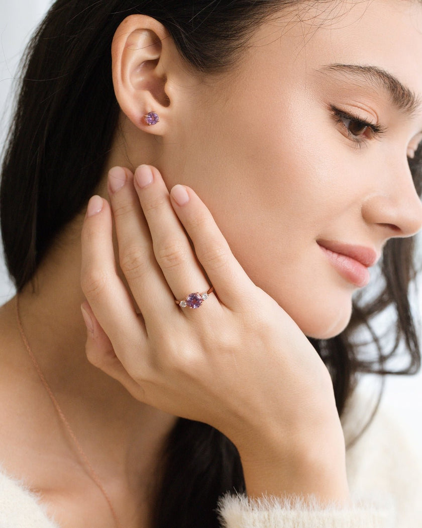 Lavender Amethyst Round Stud Earrings 6 mm in 18k Rose Gold Vermeil